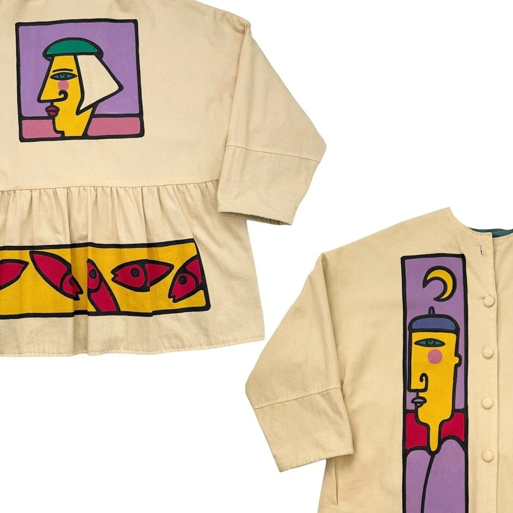 Vintage Hand Painted Art Jacket - Primitive Hip Abstract Museum - XL/XXL